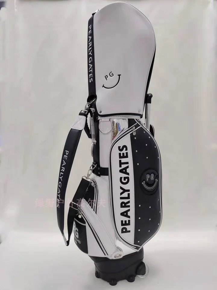 

Новинка 2021 г., сумка для гольфа со смайликом и заклепками, серебристая водонепроницаемая сумка для гольфа из полиуретана с роликовой тележк...