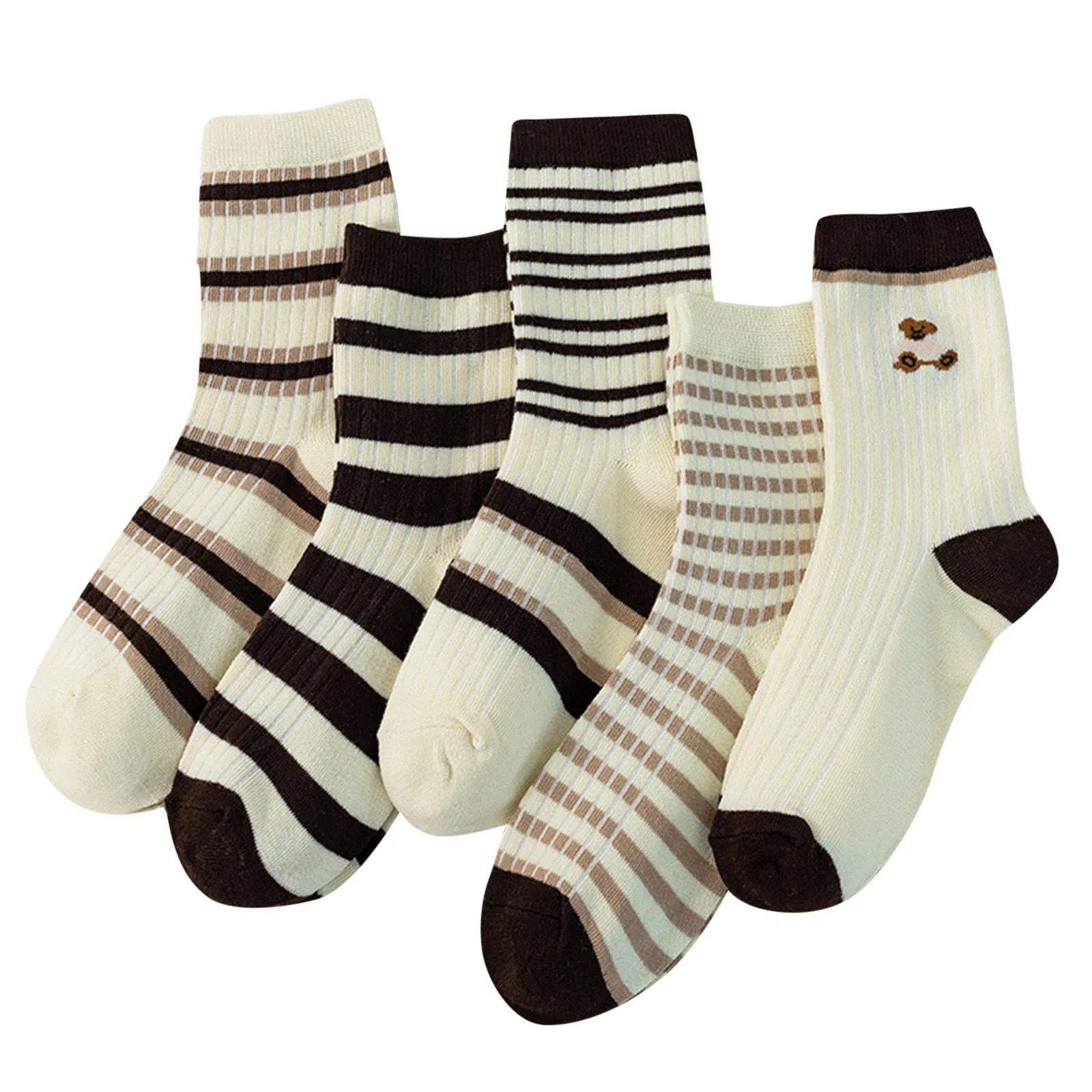 

5 Pairs Striped Stockings Fashionable Spring And Summer New Pattern Color Blocking Simple Socks Breathable Comfortable Stockings