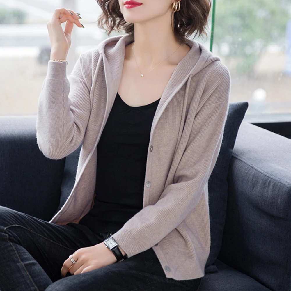 Весенне-осенний женский вязаный кардиган свитер пальто модная однотонная