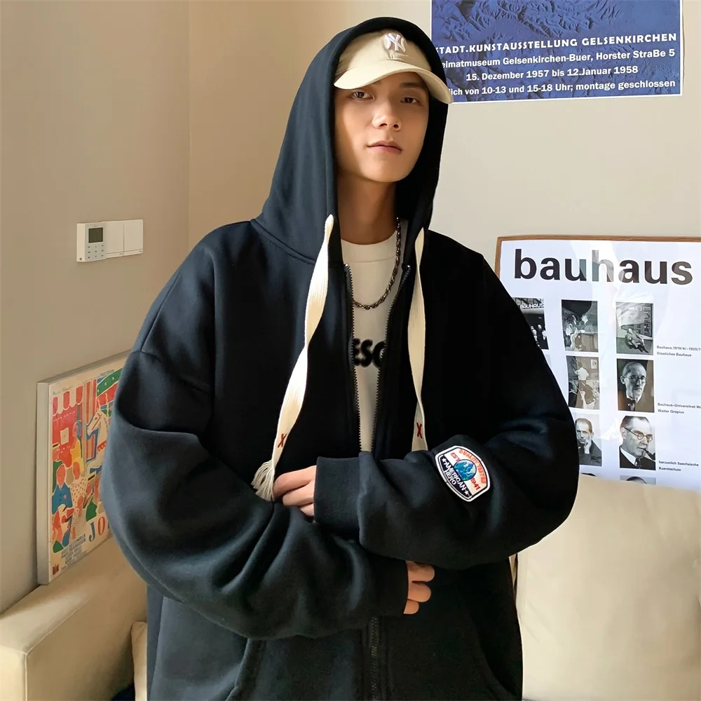 

2022 Spring Autumn Zip Up Black Blue Hoodie Sweatshirt Men's Oversized 4XL Hip Hop Streetwear Casual Cardigan Long-Sleeved