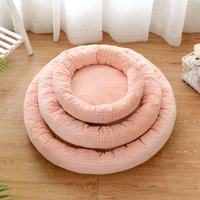 new four colour pet cotton nest warm soft case grain printing round bed for dogs cats deep sleeping cats bed