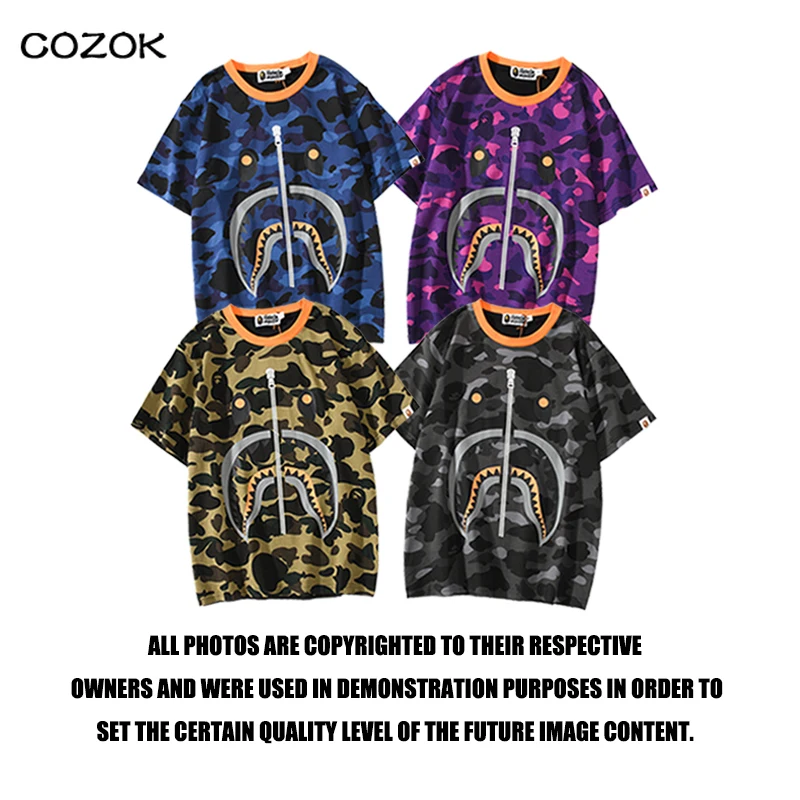 

Free shipping BAPE summer new style Japanese tide brand pure cotton printing men and women couple short-sleeved shark T-shirt