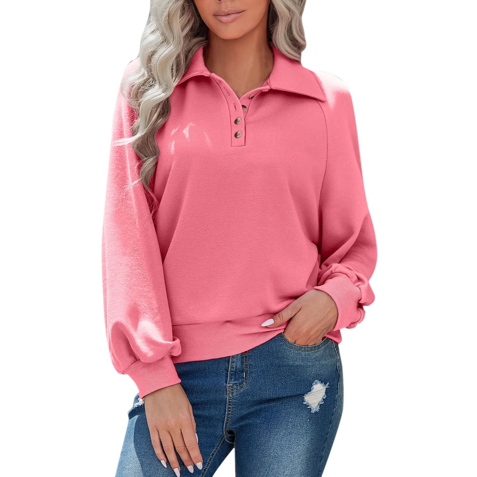 

Women Solid Sweatshirt Top Long Sleeved Sweatshirt Casual Blouse Lapel Button Temperament Fleece Jacket Hooded Warm Jacket Women
