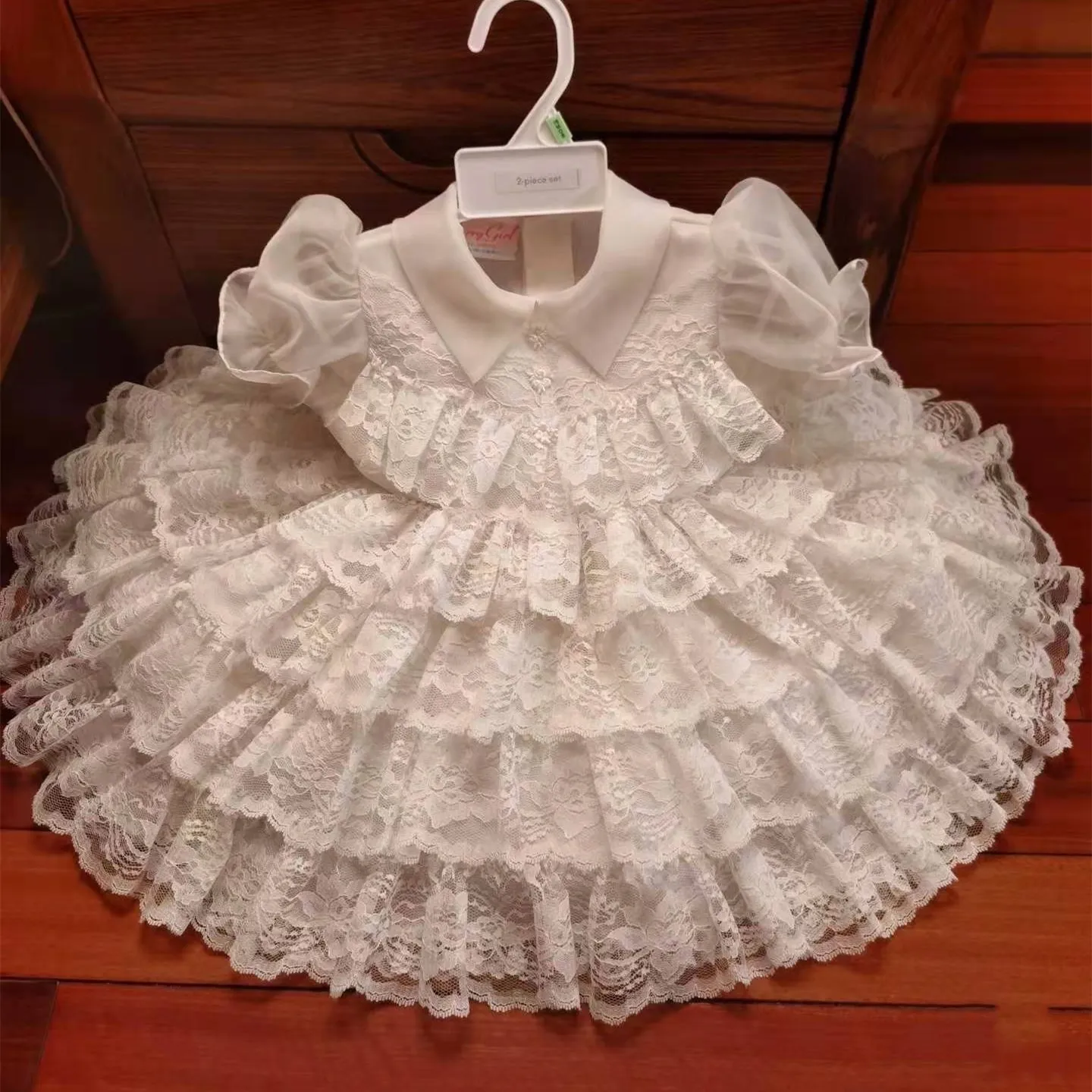 

0-8Y Baby Girl Summer Vintage White Lace Ball Gown Dress for Baptism Birthday Eid