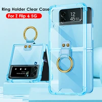 transparent ring case for samsung galaxy z flip 4 cover clear hard plastic plating frame cover