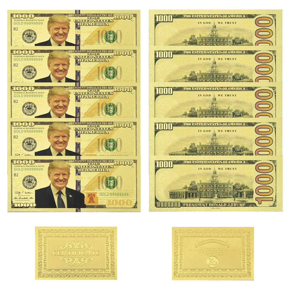 

The New US President Donald Trump 1000 US Dollars / 5000 US Dollars Gold Foil Banknotes Commemorative Banknotes Collection Gifts