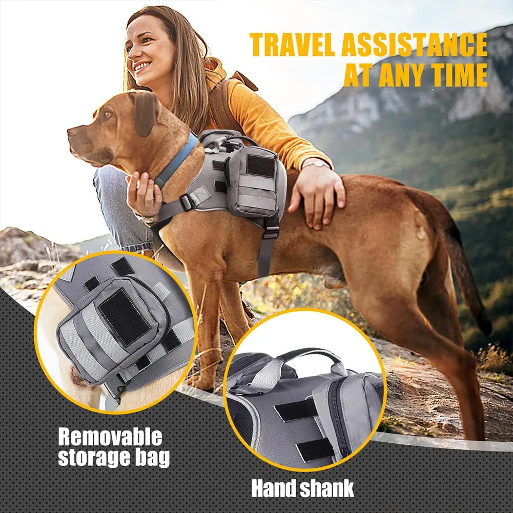 

Dog Saddle Bag Adjustable Backpack Harness Saddlebag With Safety Side Pockets For Hiking Camping Travel