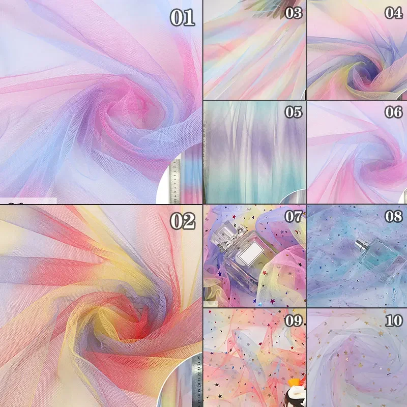 2/4/6 ярдов цветная Радужная сетчатая ткань с градиентом радужная Тюлевая для