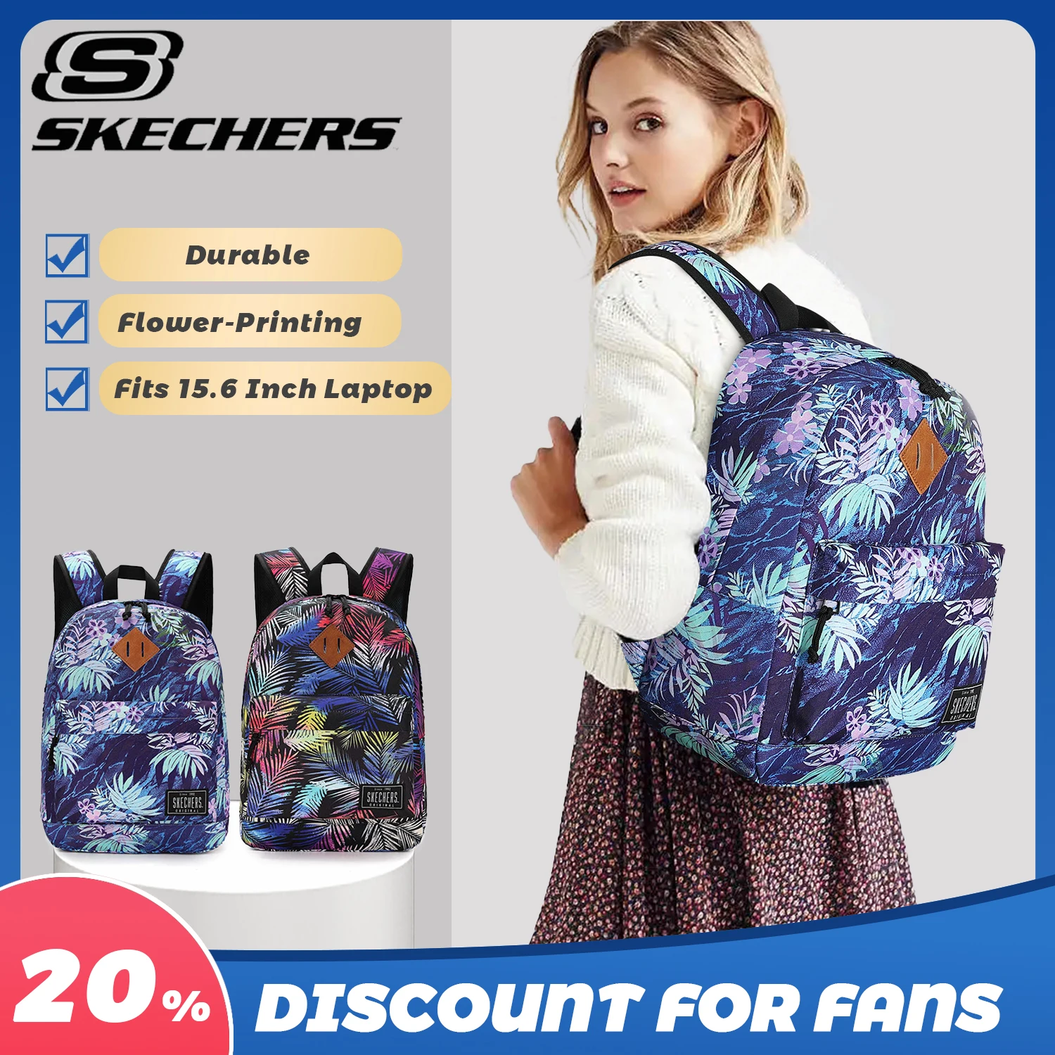 

SKECHERS Stylish School Backpack, Leisure Multi-Pockets Large Travel Casual Day Bag for Students, Teenage, Boy, Girl & Women