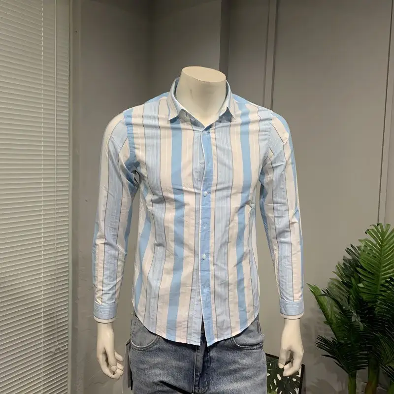 Plus Size Men's Basic Standard-fit Long Sleeve Dress Shirt Solid/striped Formal Business Work Office Classic Male Shirt A59