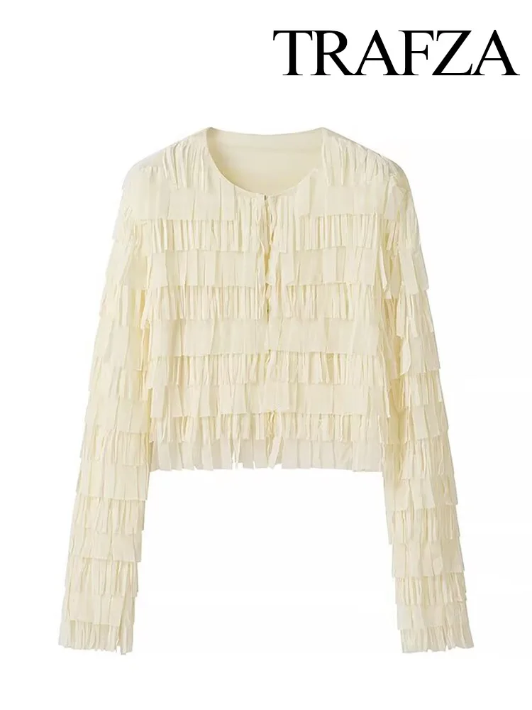 TRAFZA осенние женские элегантные блузки однотонные с круглым вырезом длинными