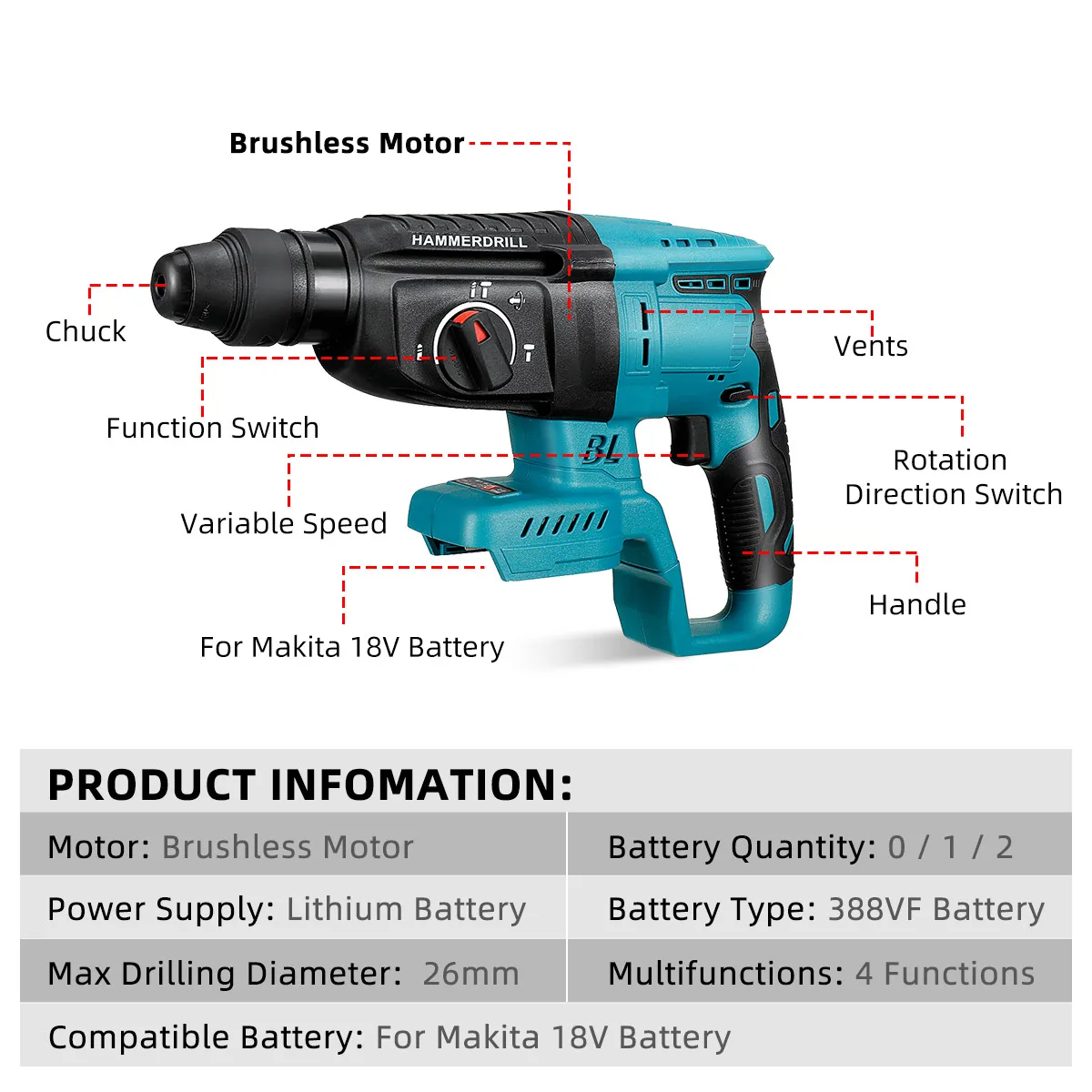 Дрель-перфоратор Drillpro аккумуляторная ударная 18 в | Инструменты