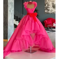 rose red prom dress hi lo draped sleeveless ruffled spaghetti straps sexy prom gown backless zipper up sash modern party dress