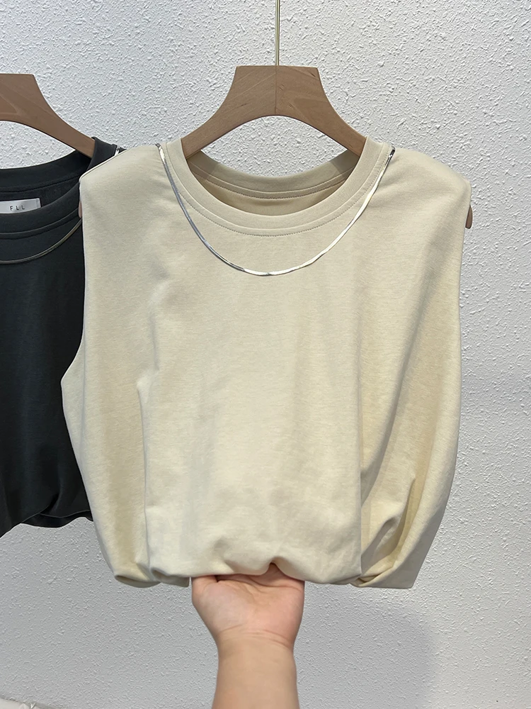 Европейская белая футболка без рукавов для женщин летний корейский дизайн майки