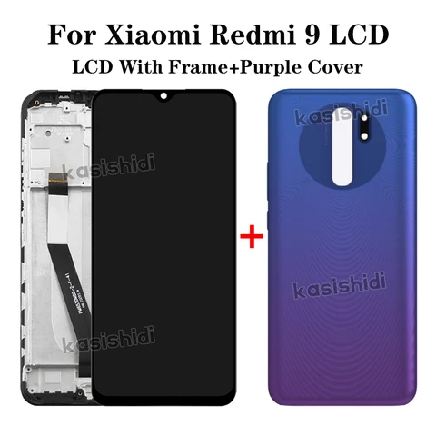 ЖК-дисплей для Xiaomi Redmi 9, экран Pantalla с сенсорной панелью в сборе M2004J19AG M2004J19C Redmi 9 с рамкой, задняя крышка