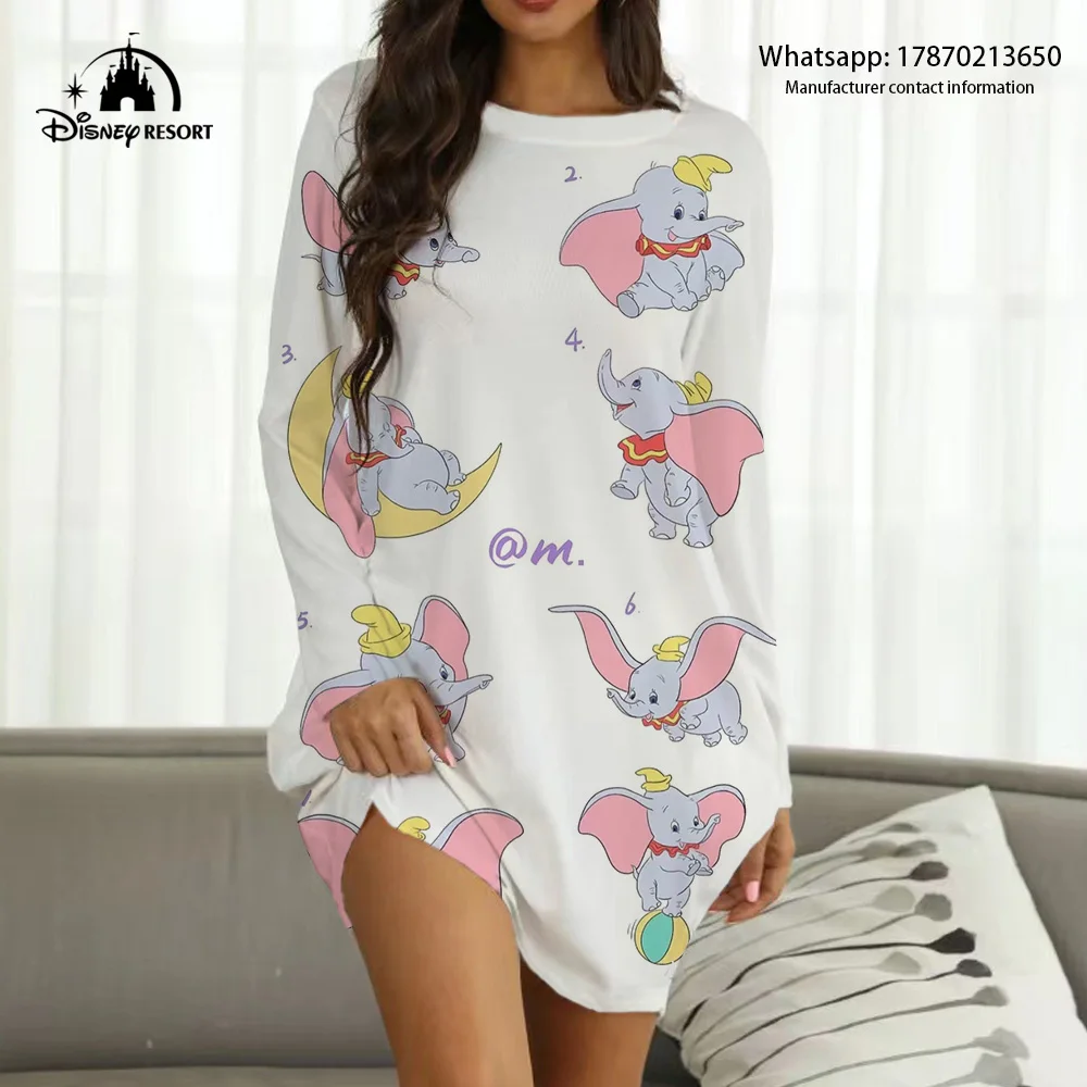 

Disney New Fall Ladies Dress Dumbo Anime Print Boho Homewear 2022 Fashion Casual Sexy Party Home Dress Y2K