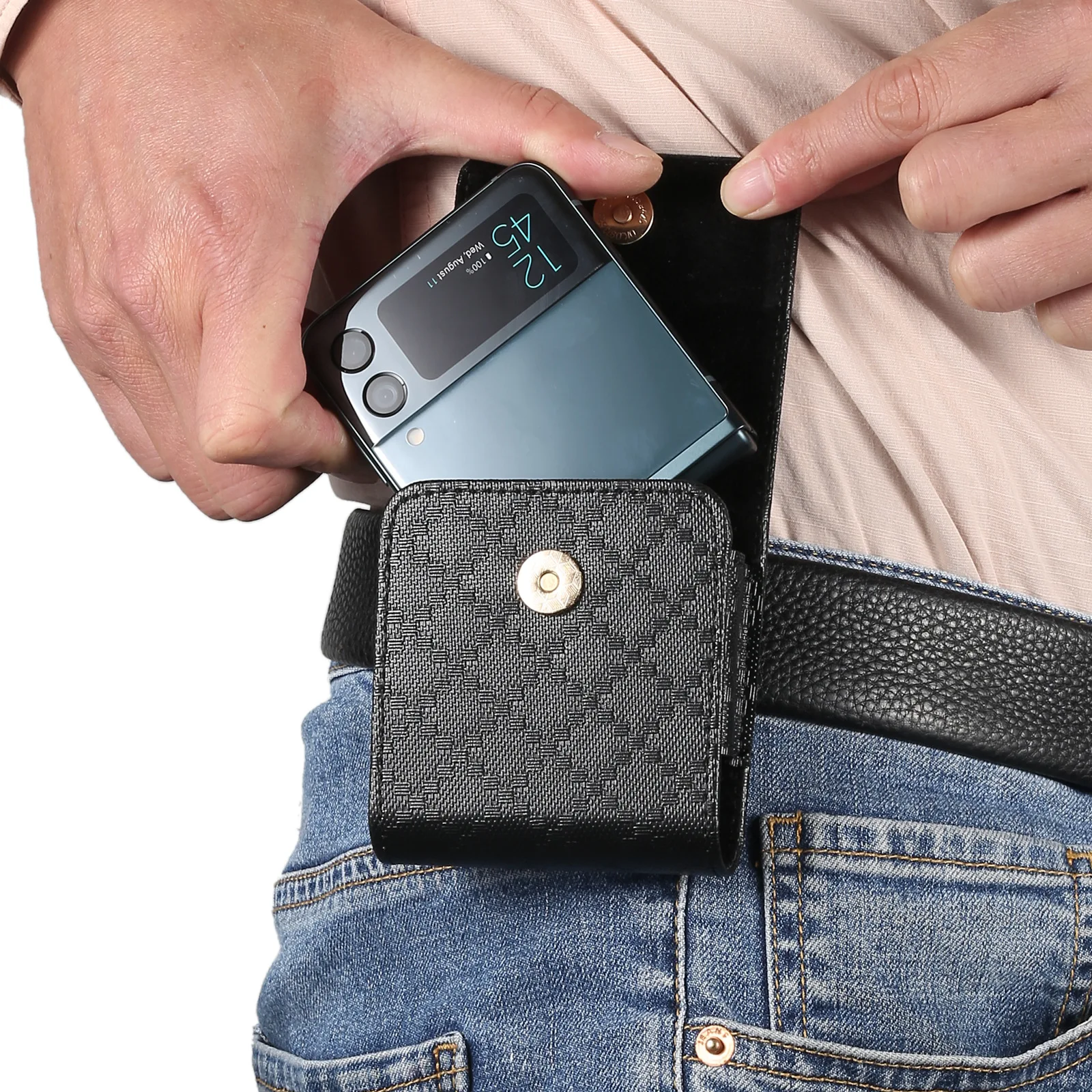 

For Samsung Galaxy Z Flip 3 Case for F7110 Case Plaid Waist Hanging Multifunction