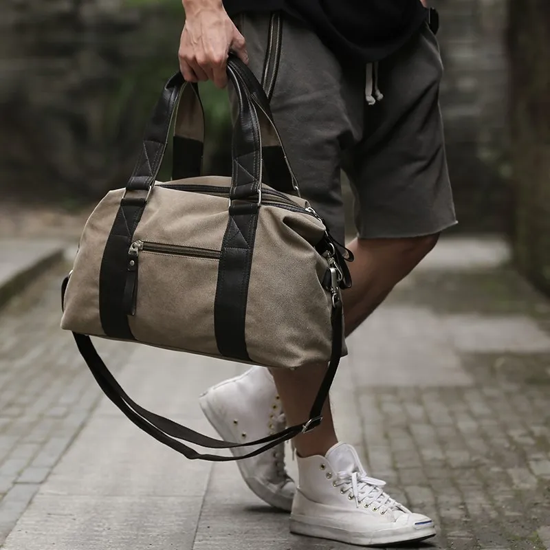 Canvas Leather Travel Bag for Men Duffle Totes Bags Gym Extra Large Overnight Sport Gym Male Weekender Luggage Handbag Duffle