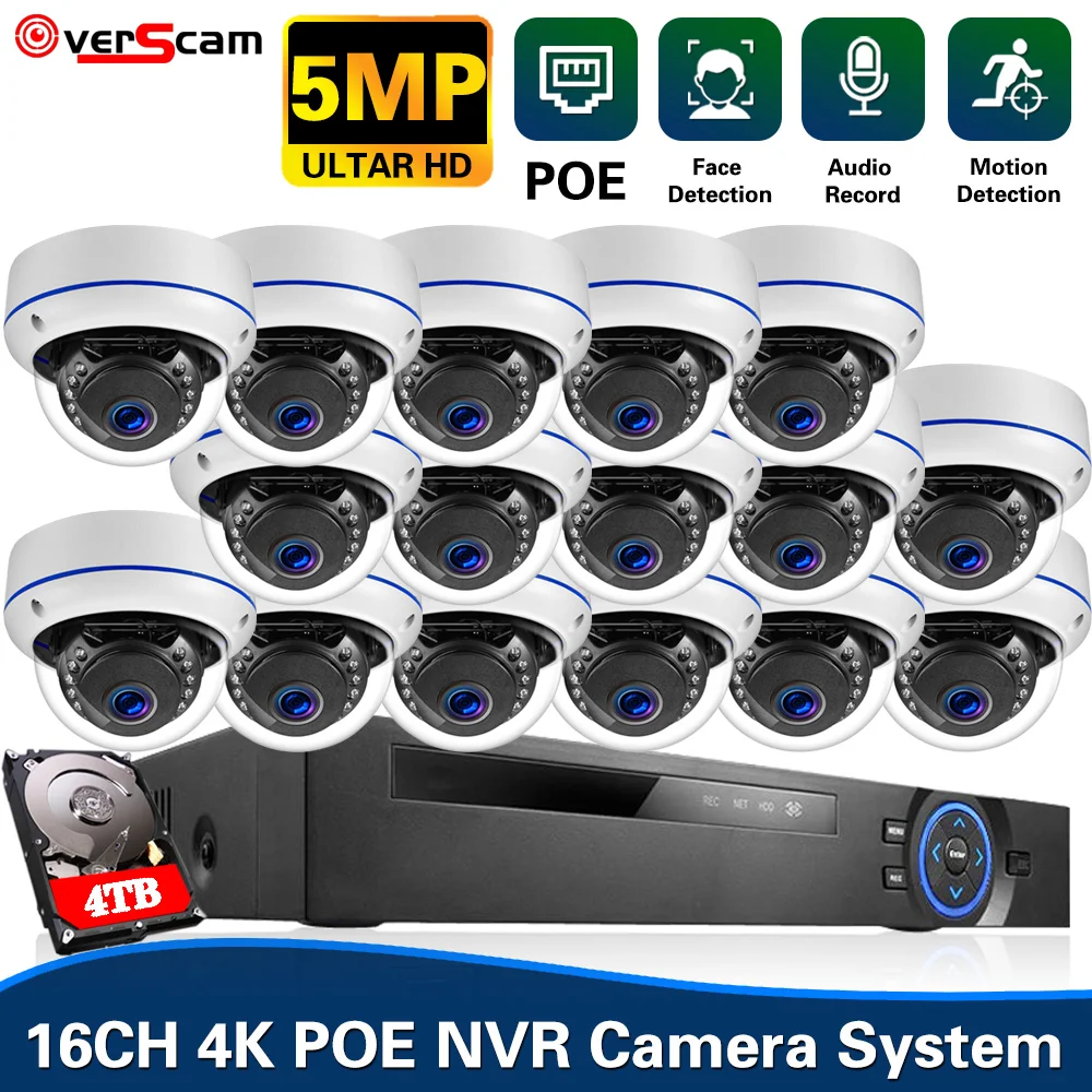 

H.265+16CH 5MP 8CH POE CCTV System NVR Kit AI Camera Face Detection Dome Waterproof Security Camera POE Video Surveillance Set