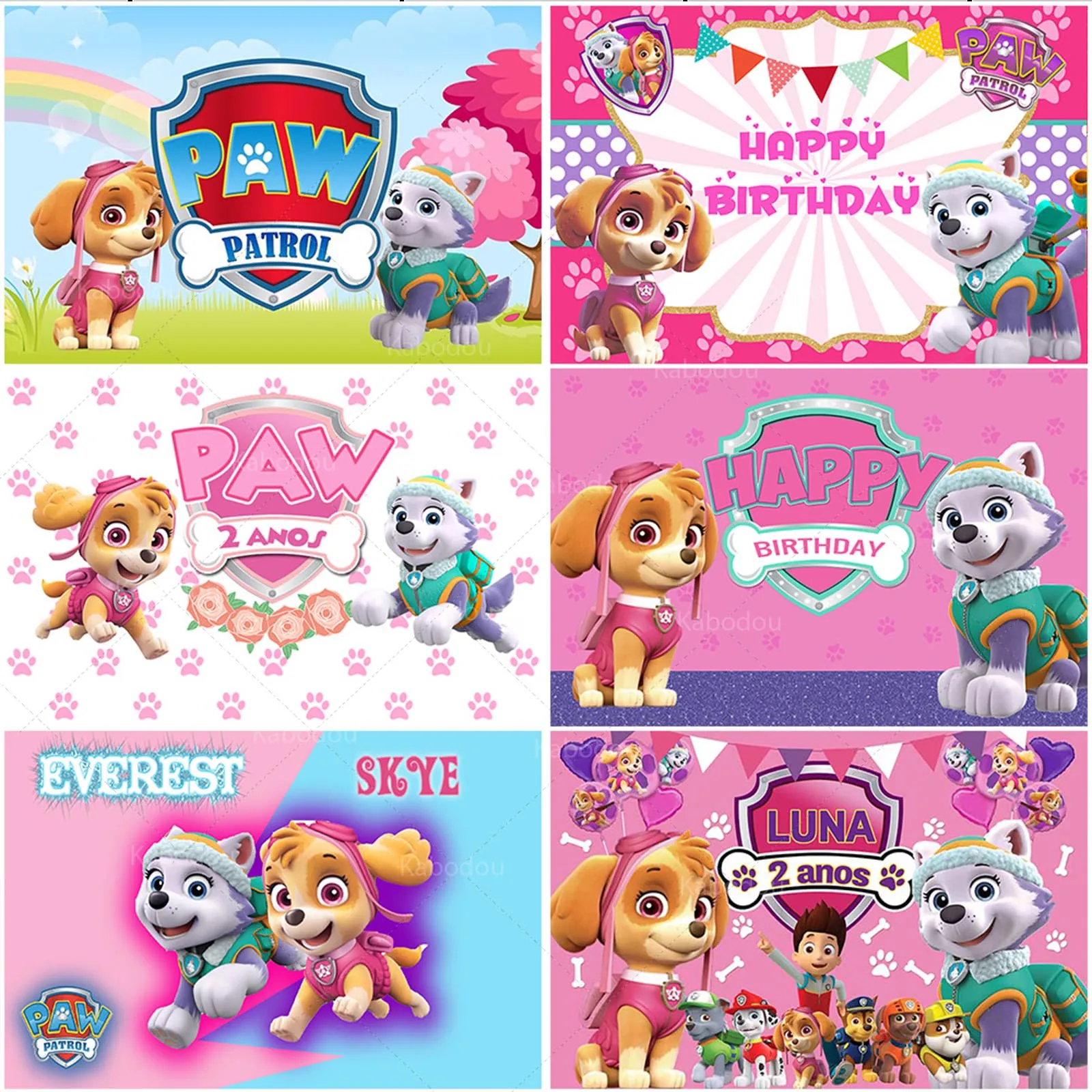 

Custom Paw Patrol Backdrop Girs 1st 2nd 3rd Birthday Party Photography Background Skye Event Decoration Banner Photo Studio