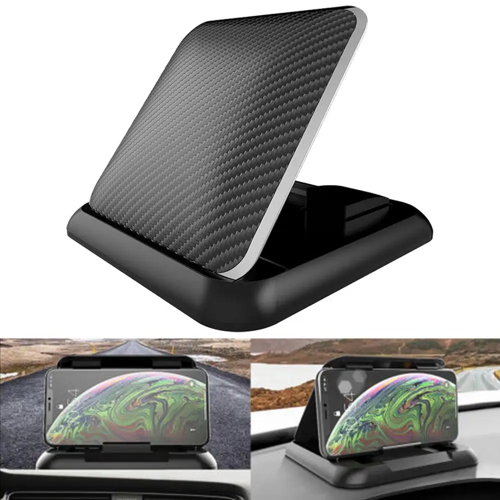 

Universal Dashboard Phone Holder Carbon Fiber Silicone Adjustable Anti-Slip Bracket Support Navigation Center Console Dashb G1W9