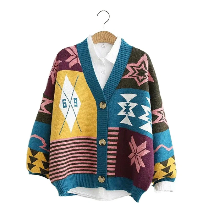 

2021 Autumn Winter Thick Warm Cardigan Sweater Women V-Neck Female Jacquard Jumper Sweater Single Breasted Knitted Jacket Coat