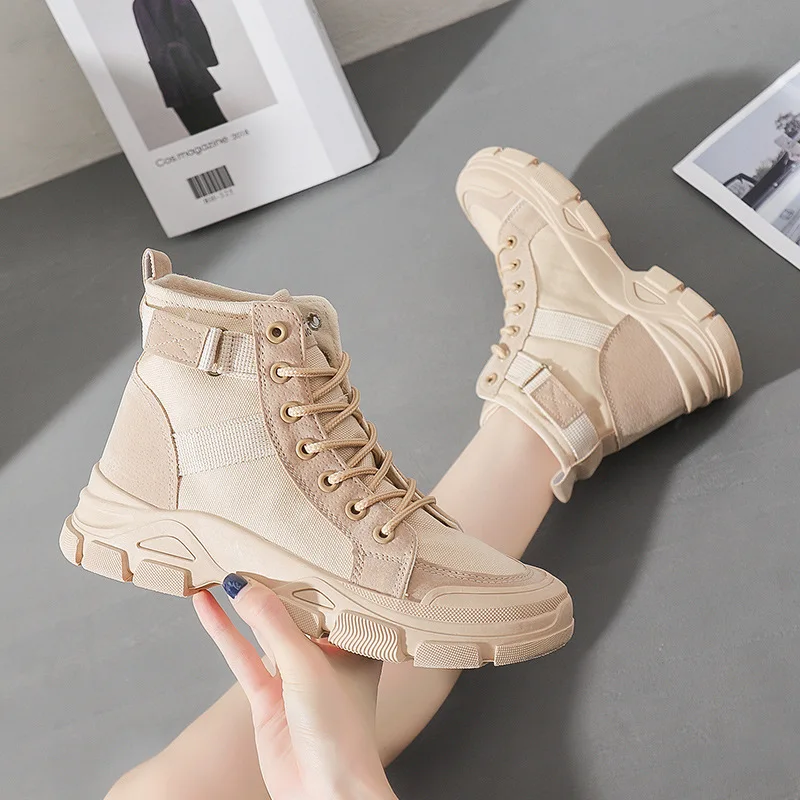 

Winter Ankle Boots Female 2022 New Student Wild Knight Short Boots Short Tube High Top Small Short Boots Canvas Shoes 35-40