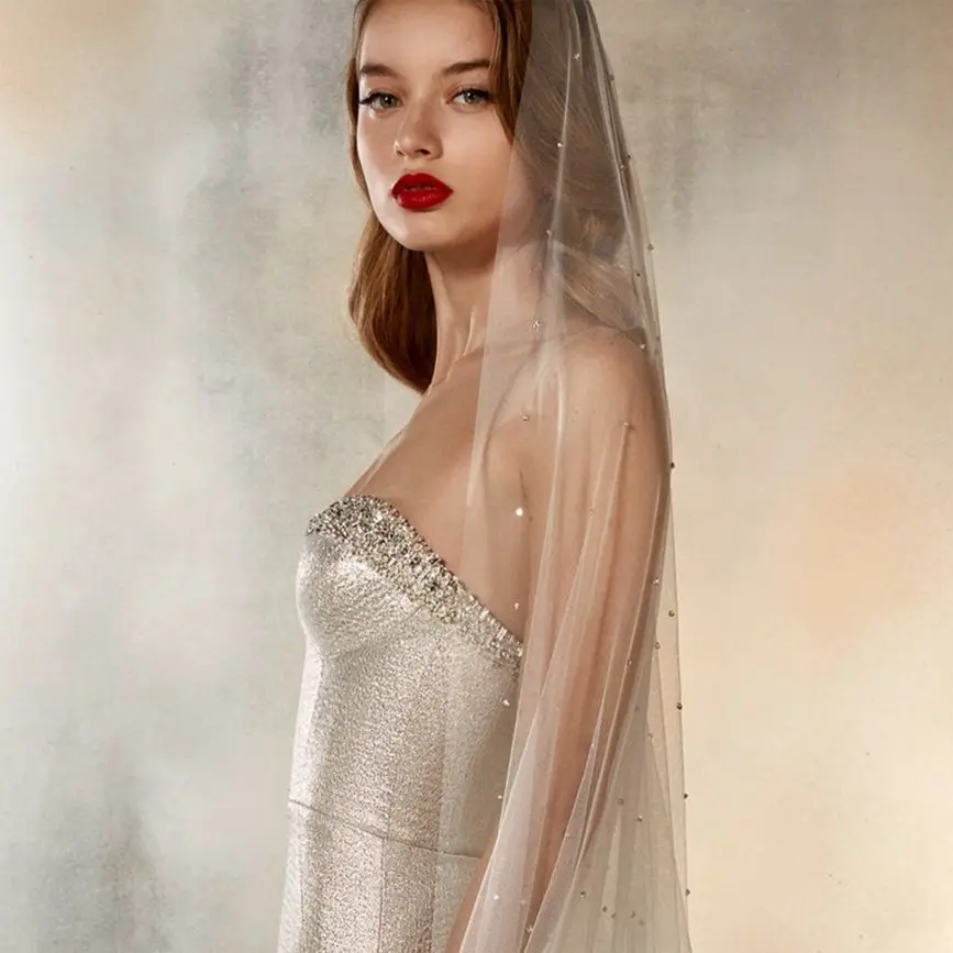 

TOPQUEEN V71A Sparkling Bridal Veil with Crystal Glitter Wedding Veil High Quality Rhinestones Veil for Bride 1 Tier Cathedral