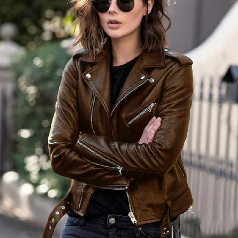 Fashion Faux Leather Moto Biker Zipper Winter Jacket Women 2023 Punk Streetwear Coats Long Sleeve Casual Jackets New Veste Femme