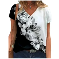 vintage 3d flower print women t shirt short sleeve loose v neck street casual oversized tops summer 2022 new large size clothes