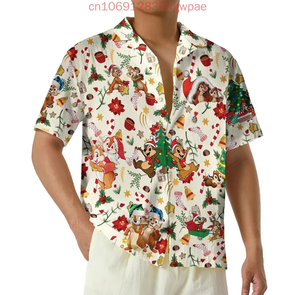 Рождественская гавайская рубашка Чип и Дейл мужская женская повседневная с