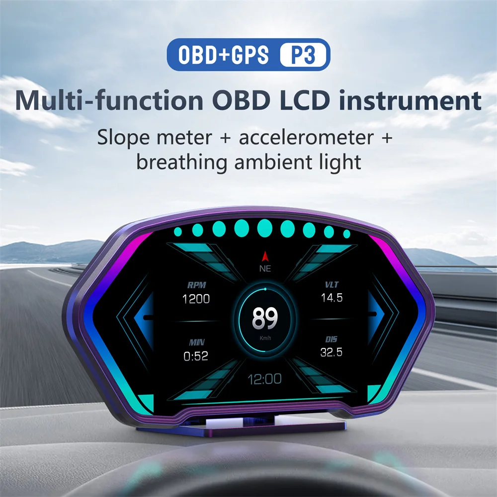 

Цифровой тахометр P3 OBD + GPS HUD, спидометр, одометр, вольтметр, измеритель наклона, компас, уровень топлива