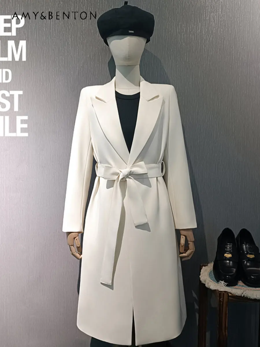 

Beige Long Suit Jacket for Women Lightly Mature Goddess Temperament 2023 Spring and Autumn New Waist Trimming Loose Overcoat