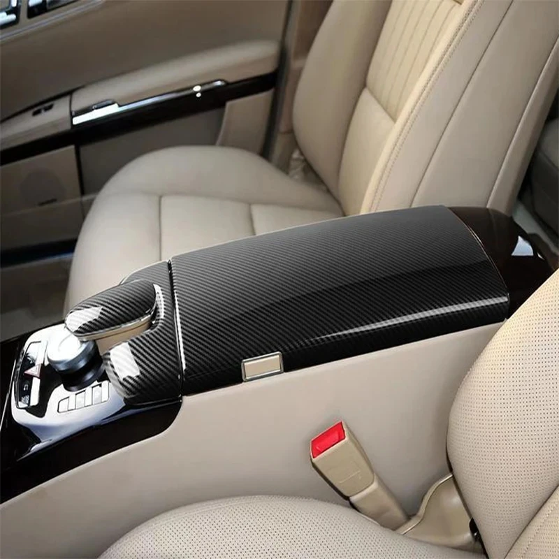 Фото Центральная консоль из углеродного волокна для Mercedes Benz S Class W221 2007-12, подлокотник для планировки, панель, отделка, наклейка, аксессуары №1