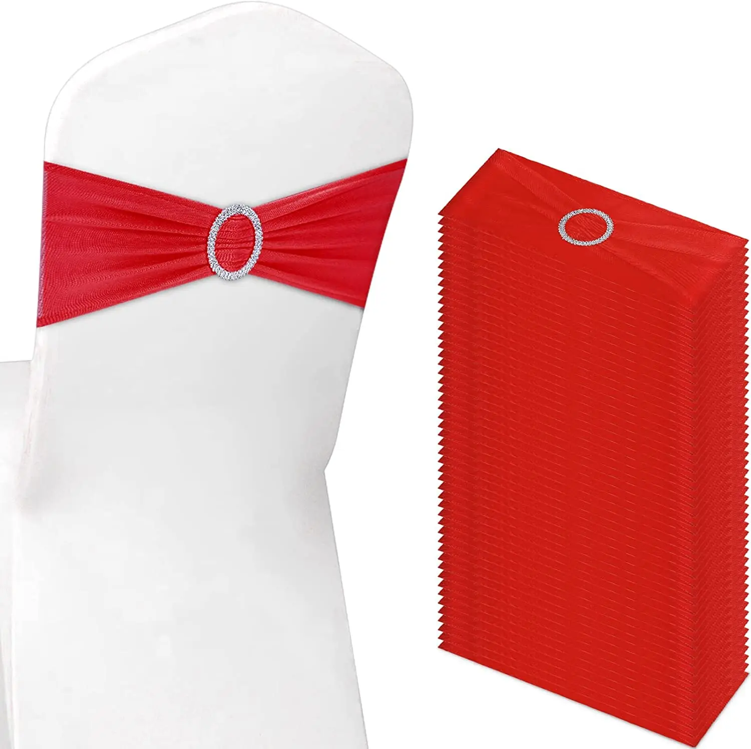 

6Pcs tretch Red Chair Sashes Bows Chair Bands with Buckle for Wedding Decor Hotel Banquet Birthday Party Decorations