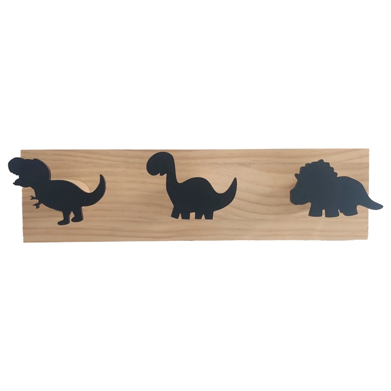 

Kids Dinosaur Wall Mounted Coat Hooks Wooden Door Hanger for Boys Bedroom Nursery Playroom Decorations -Black