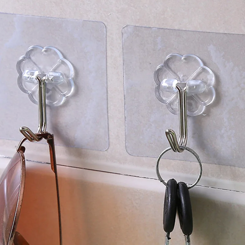 

10Pcs/Pack Transparent Hang Hook Multipurpose Self Adhesive Door Wall Hangers Waterproof PVC/Iron Kitchen Bathroom Seamless Hook