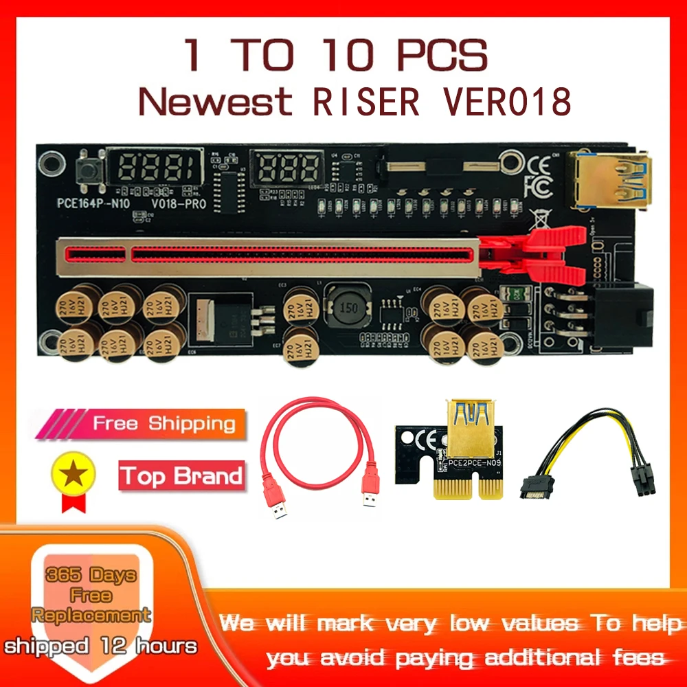 

Плата расширения VER018 PCIE 1-10 шт., Райзер 018 PCI Express, 1X до 16X, удлинитель, 6 контактов, 4 контакта, питание 0,6 м, USB, кабель Райзер для адаптера видеокарты