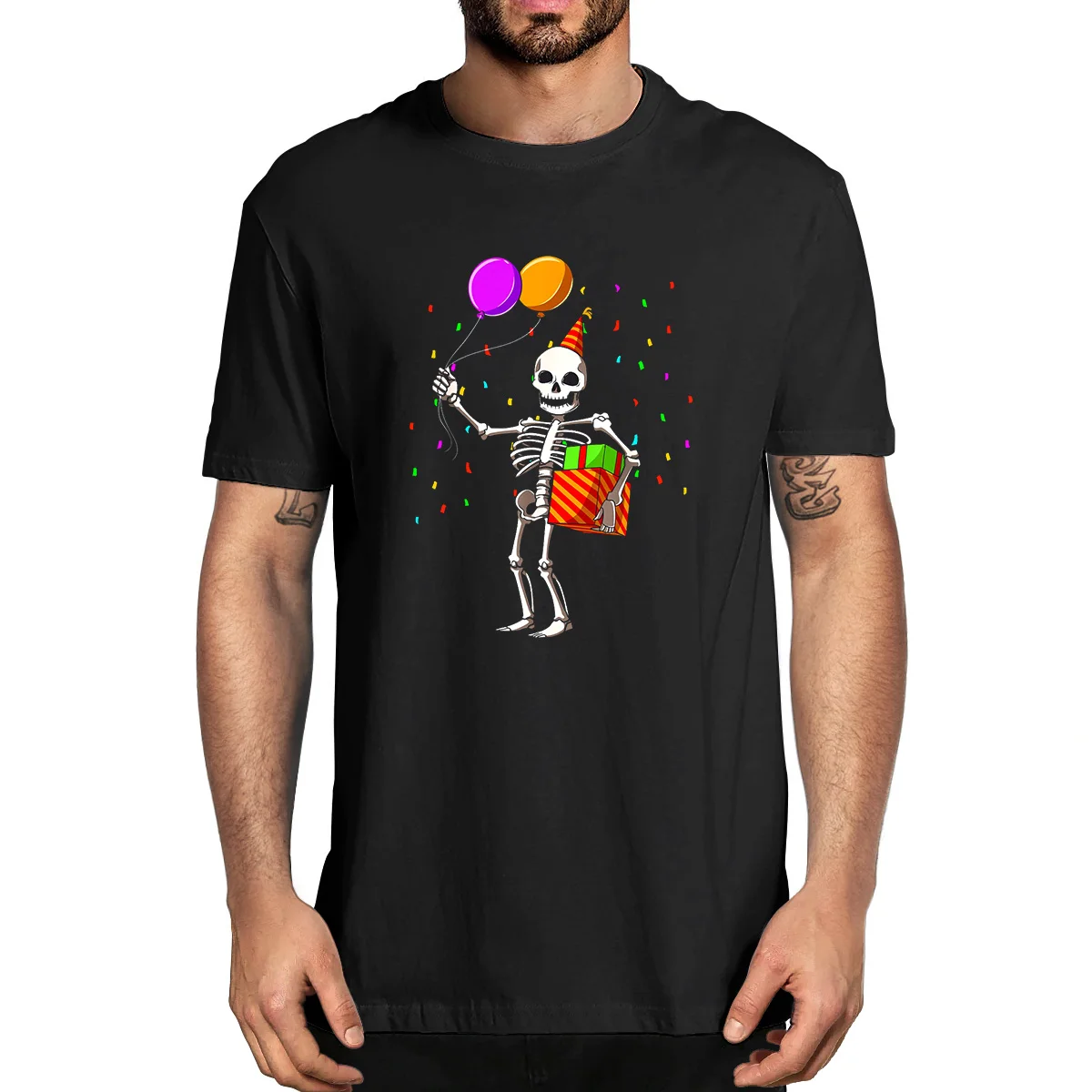

Skeleton Birthday Party Happy Birthday Funny Gift 100% Cotton Summer Men's Novelty Oversized T-Shirt Women Casual Streetwear Tee