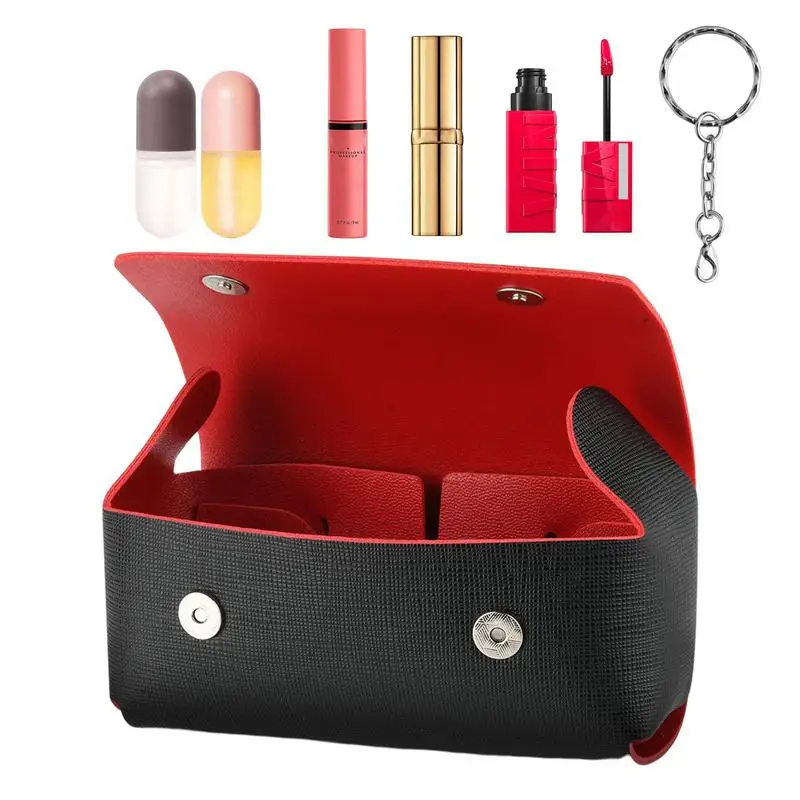 

Holder Lipstick Lip Keychain Chapstick Balm Case Organizer Mini Clip Storage Carrying Cases Keychains Portable PU Sleeve