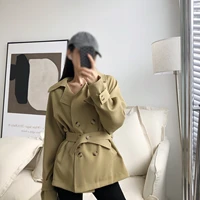 female trench coat fashion belt double breasted autumn windbreaker women solid color wild casual short coat new