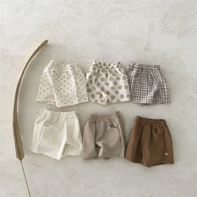 

FINEPAT Baby Boys Shorts Summer Cozy Cotton Vintage Pliad/dot Breathable Kids Short Pants Children Short Baby Bloomers
