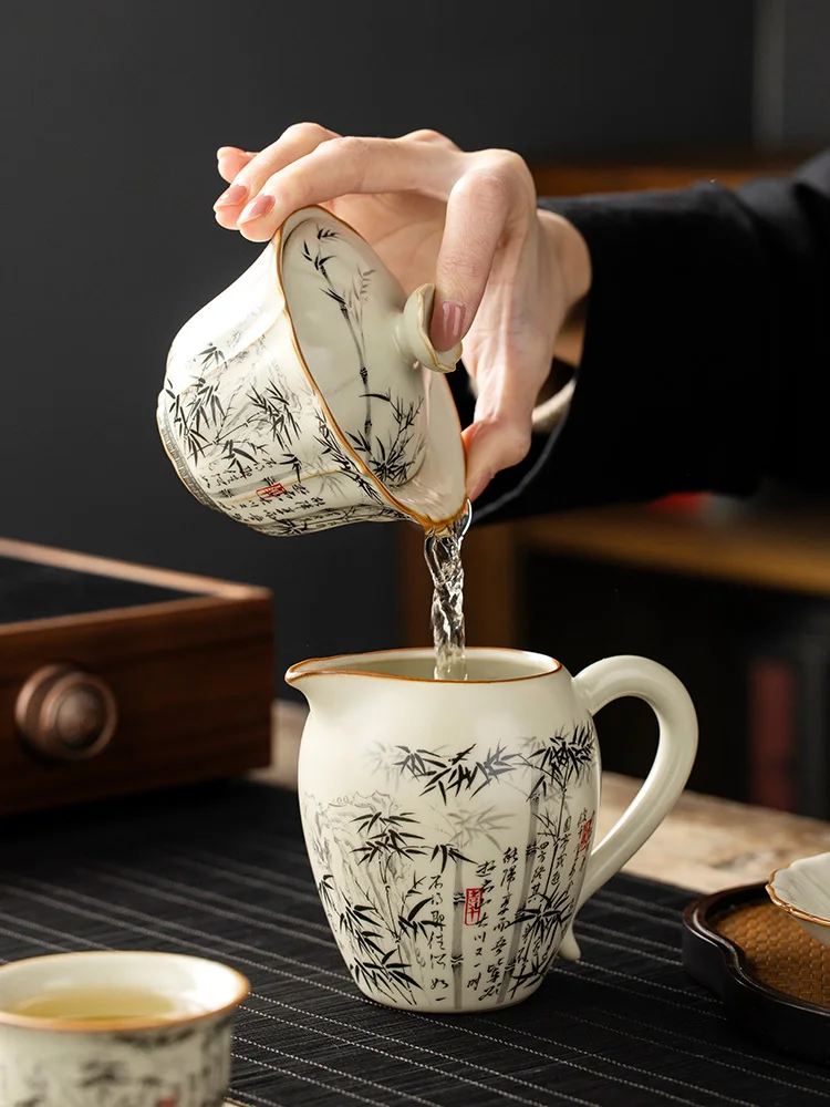 150 мл черный бамбук Ru печной фарфор Gaiwan Набор для чайной посуды чайная чашка