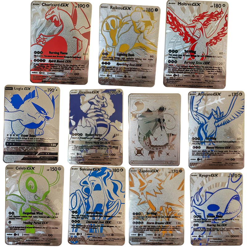 

Latest Pokemon Cards Silver Metal Card Charizard Lugia Giratina Moltres GX Cards Game Collection Anime Cards Toys for Child Gift