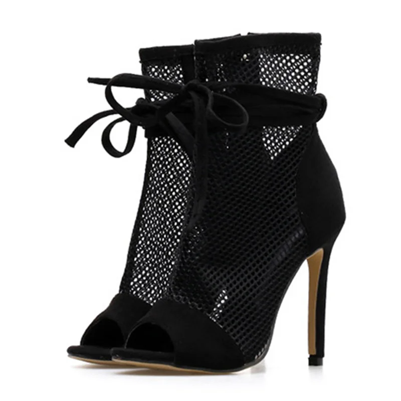 Sexy Peep Toe  Stiletto High Heels Women's Sandals 2023 New Fashion Party Zipper ANKLE Boots Club Strippers Shoes