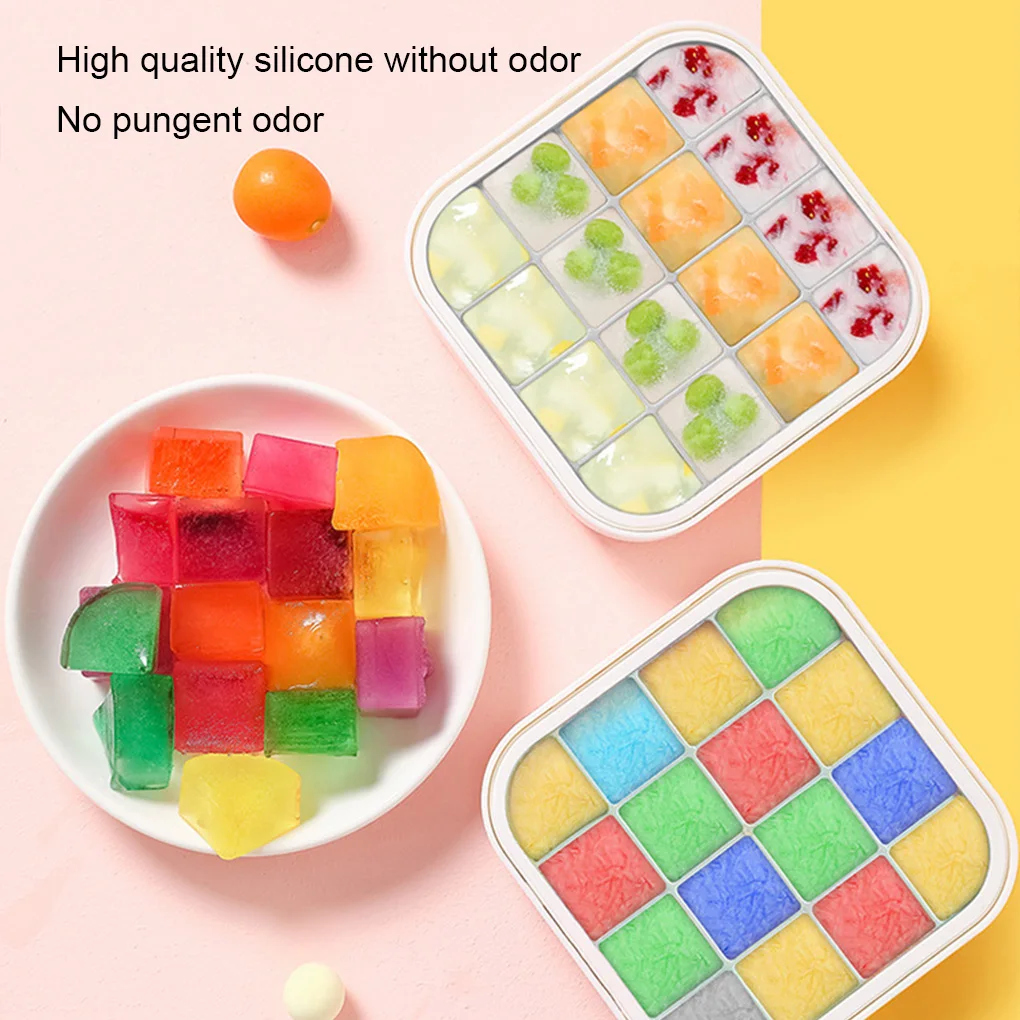 

16 Grids Silicone Ice Cube Mold Drink Beverage Ice Cube Casting Mold With Lid Popsicle Kichen Summer Mould Fruit Maker