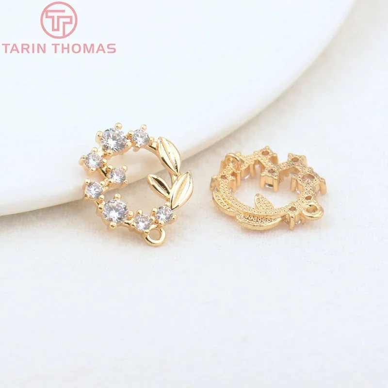 (3962) 4 шт. 14 мм отверстие 1 24-каратное золото латунь с цирконом подвески Anadem