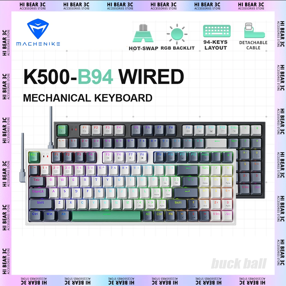 

Клавиатура Machenike K500 Механическая с Rgb-подсветкой, 94 клавиши
