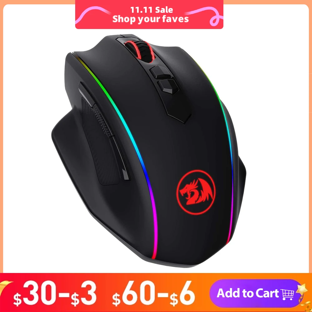 

Беспроводная игровая мышь Redragon вампир Elite M686 RGB USB 2,4G, 16000 DPI, программируемая эргономичная геймерская мышь для ноутбука, ПК