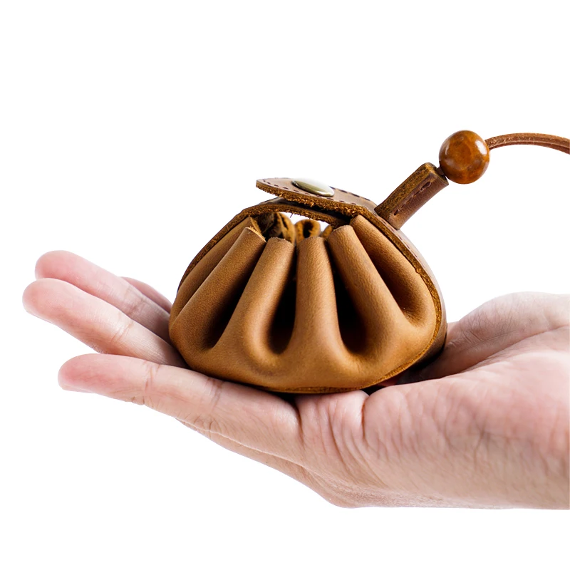 

Small Portable Nature Cowhide Bag Organizer Mini Portable Handmade Genuine Leather Wallet Shape Stationery Holder Pouch Gift